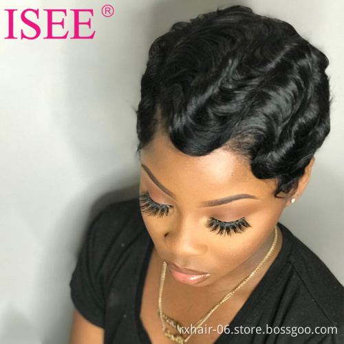 ISEE Hot Sale Pixie Cut Short Bob Curly Wigs Glueless Lace Front Pre Plucked Pixie Wig Human Hair